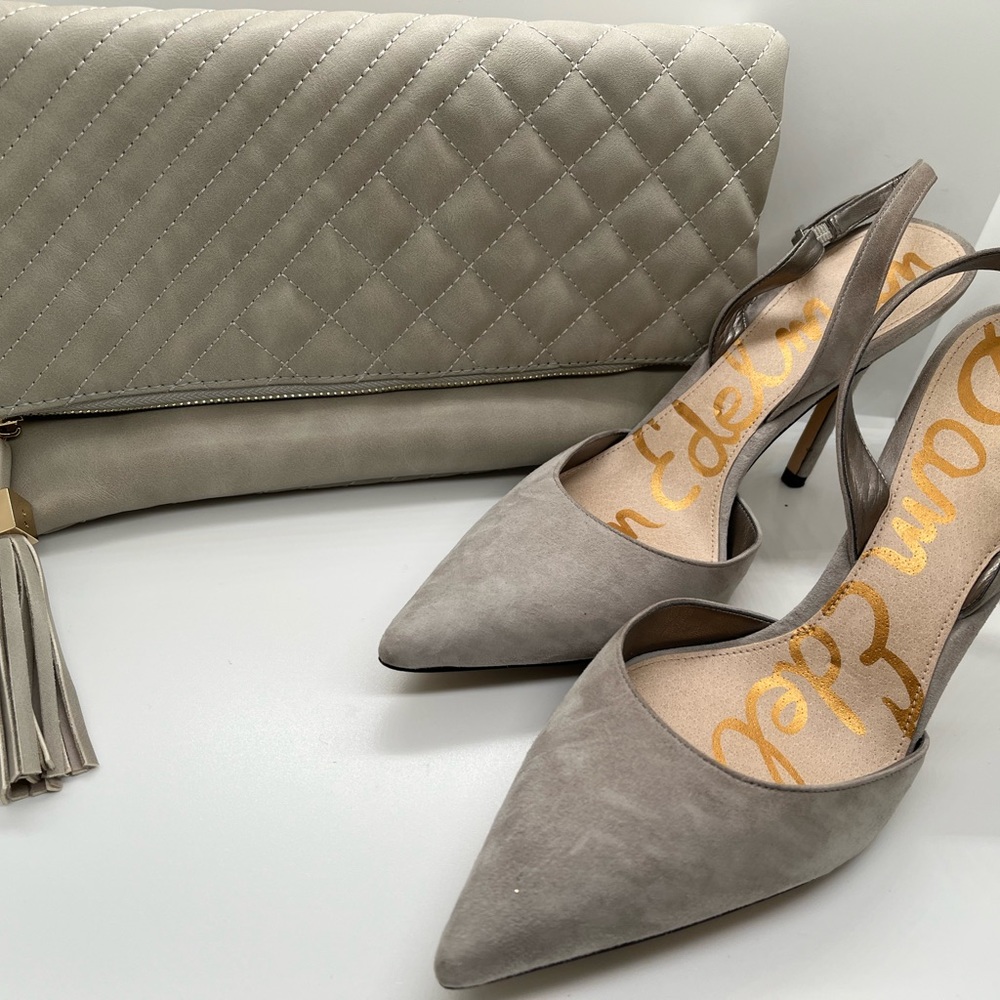 SAM EDELMAN, HEELS & FREE CLUCH, SZ.10 LITE DOVE GRAY,